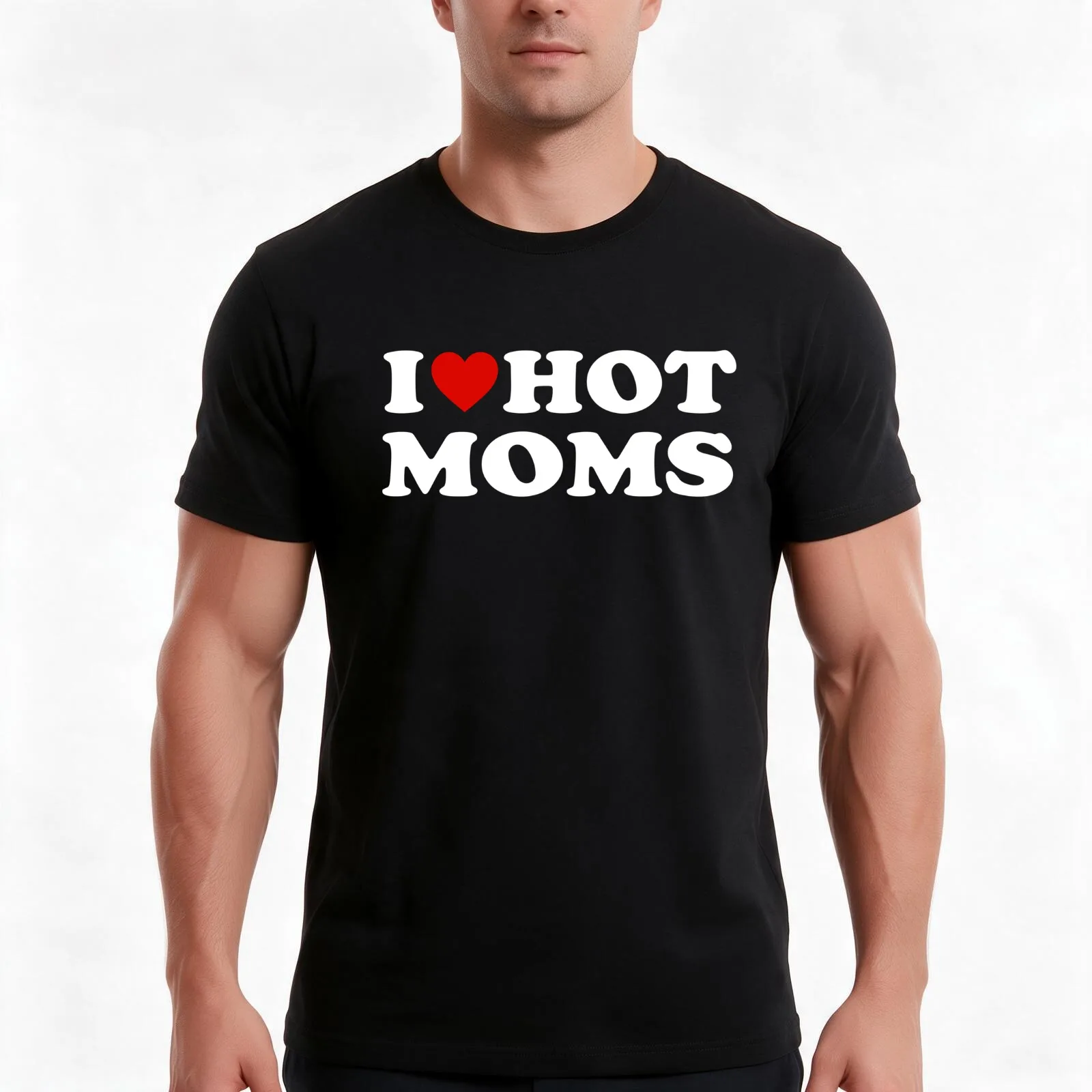 I Love Hot Moms Tshirt Funny Red Heart Love Moms T-Shirt Summer Casual Cotton Tee, Unisex Men Women