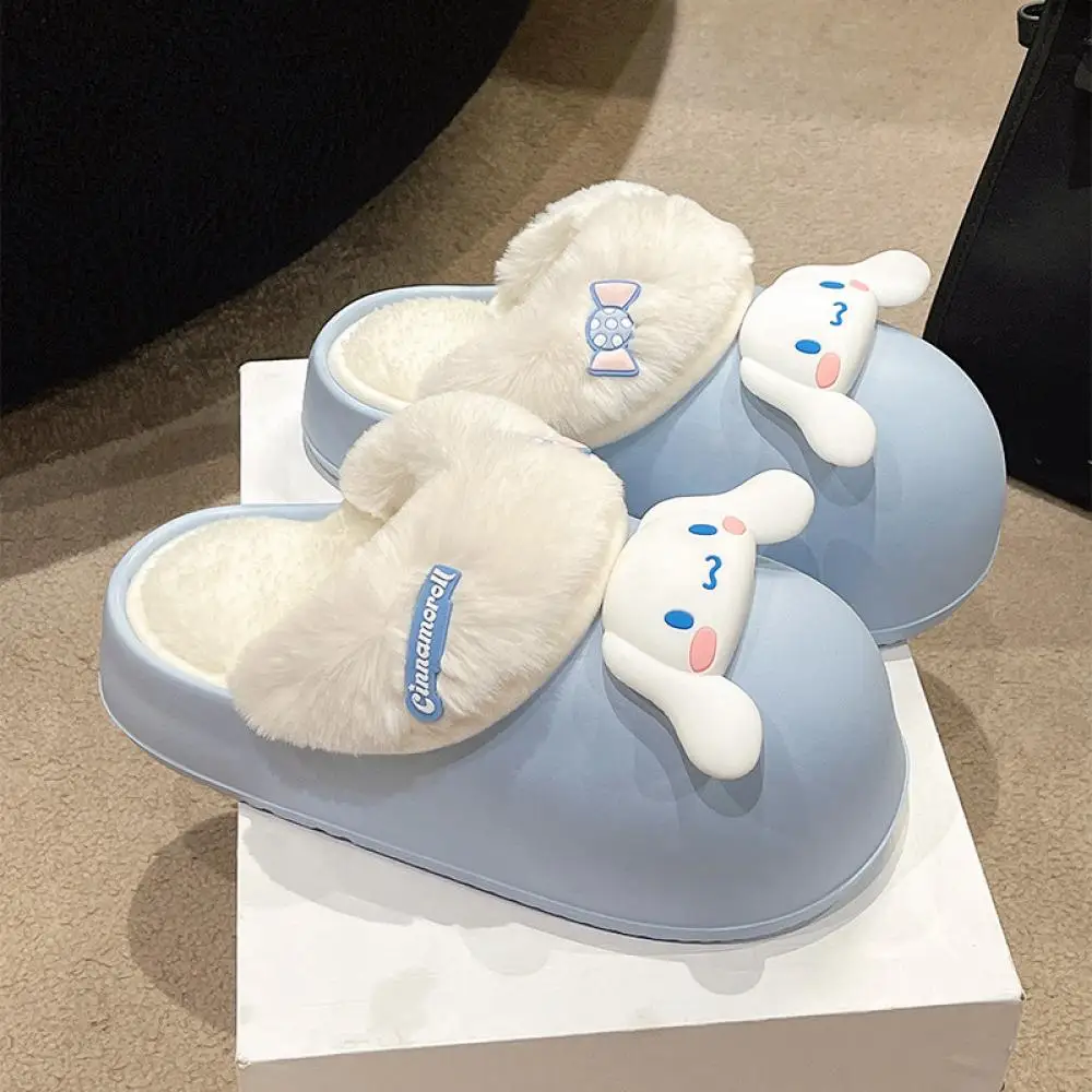 Kawaii بلدي ميلودي كورومي سينامورول نعال قماش الشتاء الكرتون أنيمي سميكة القاع لطيف داخلي دافئ نعال مسطحة الفتيات الهدايا