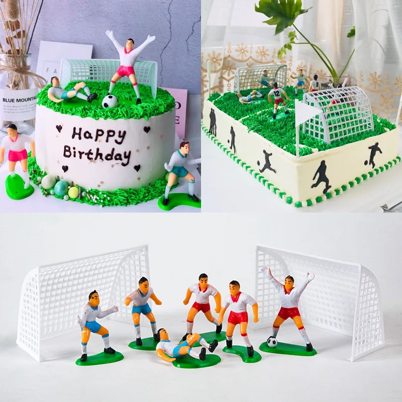 9pcs/set Football Boy Cake Decoration Soccer Field Players Doll Cupcake Topper Happy Birthday Party Decor Sports Kids Boy