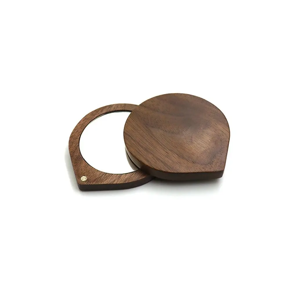 Mini Black Walnut Wood Makeup Mirror Rotatable Round Rotating Cosmetic Mirror Handheld Foldable Compact Pocket Mirror Beauty