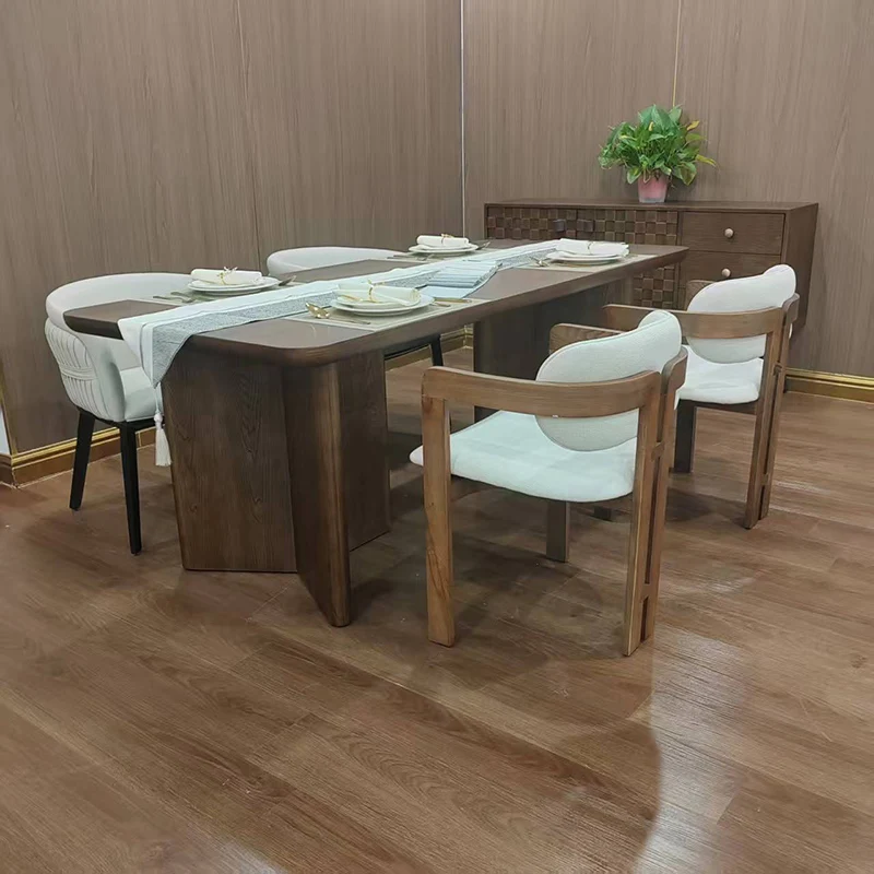 Modern Luxury Set Dining Table Brown 6 Chairs Solid Wood Salon Dining Table Clearance Nordic Mesa De Comedor Furniture Home