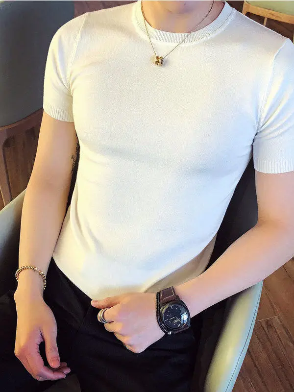 

Men's Slim Fit round Ne ort Sve Knitted T-irt Casual Versatile Color f Sve Korean Sle Breathable Sweat...