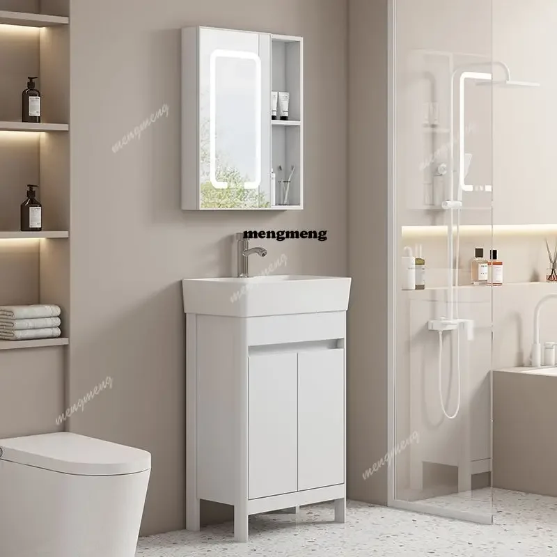 Small apartment space aluminum bathroom cabinet floor-to-ceiling ceramic integrated basin space wash basin balcony D80