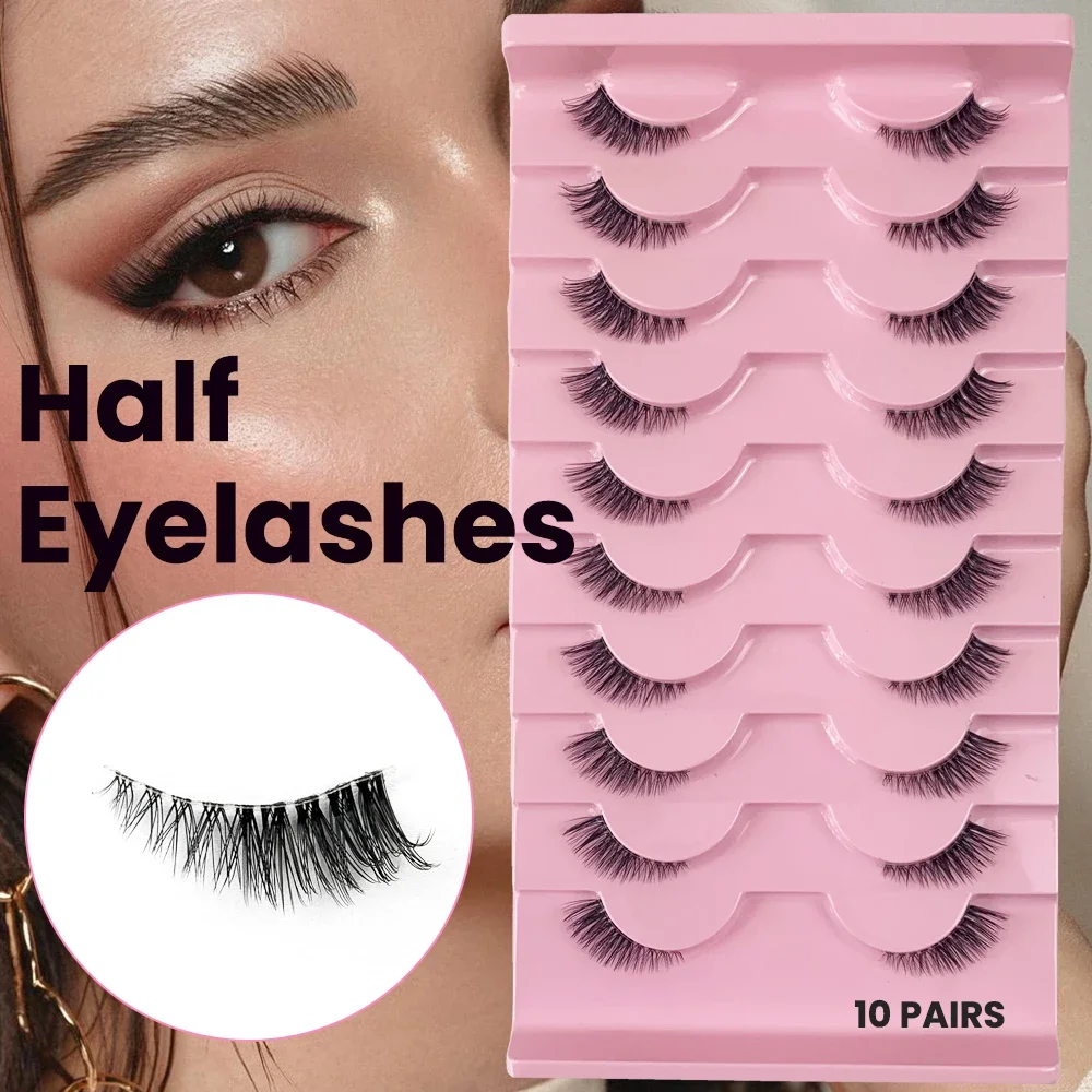 AMSDCN Black Eyelashes 10 Half Lashes Soft Natural Cat Eye Lashes Makeup Tool Extension Fluffy Faux Cils back-to-school season