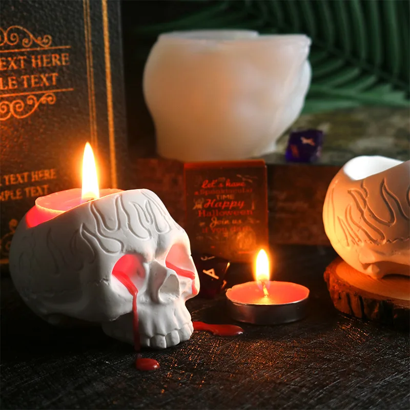 diy Skull Candlestick Epoxy Mold Halloween Aromatherapy Candle Decoration Decoration Silicone Plaster Mold