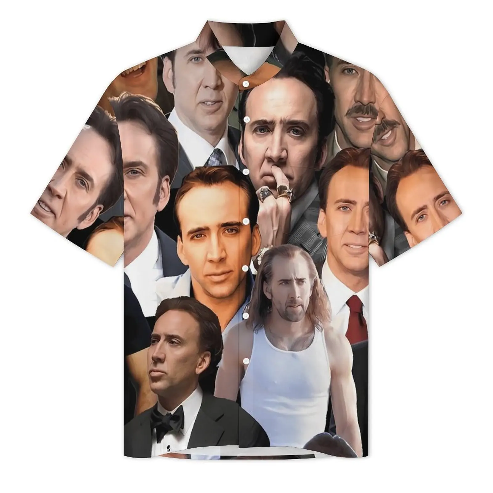 Nicolas Cage Photo Beach Shirt Man Famous Actor Retro Y2K Casual Shirts Hawaii Short Sleeve Street Graphic Oversized Blouses