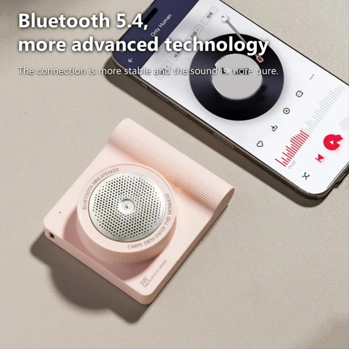 AABFK Multifunctional Wireless Bluetooth Speaker Small Cell Phone Selfie Camera BT5.4 Camera Shape for Outdoor Pink