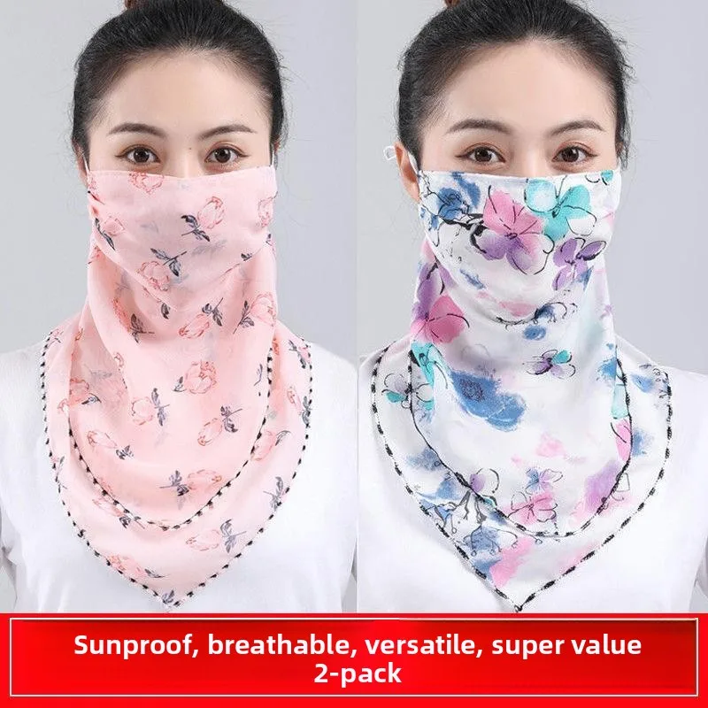 Sun Protection Scarf Women's Summer Neck Warmer Breathable Face Mask Full Face Coverage Thin Chiffon Veil Lightweight Mask