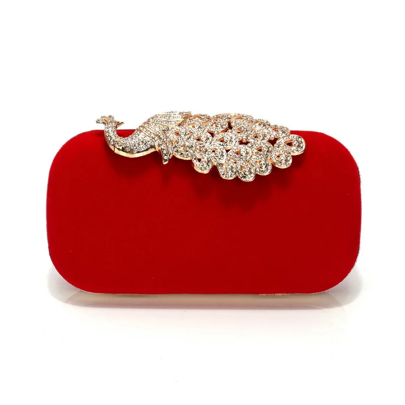 

Luxurious Peacock Diamond-encrusted Lock Evening Bag，versatile Evening Dress Bag for Socialite，Dinner PartyVelvet Clutch Bag