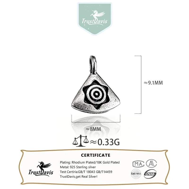 TrustDavis 925 Sterling Silver Triangle Sun Bead Charm Pendant DIY Jewelry Making Accessories for Bracelets Necklaces DZ1883