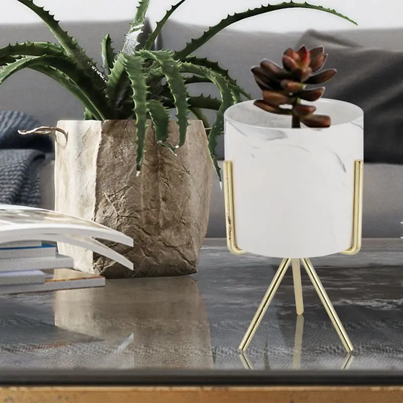 Vaso in marmo stile minimalista per la casa nordica vaso da fiori succulento da tavolo in ferro battuto oro + ceramica bianca