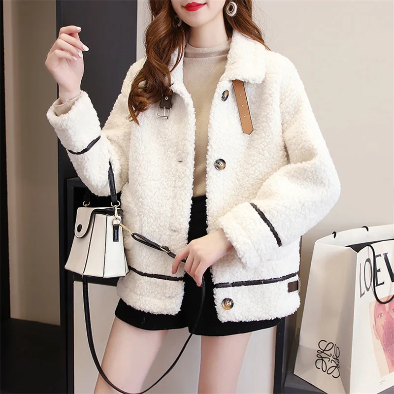 

Streetwear Women's Faux Lambswool Coats Autumn Winter Double-faced Fur Fleece Overcoat Female Thicken Warm Loose Short Jackets