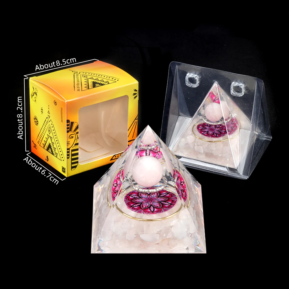 Pyramid Crystal Stone Ornament Natural Rose Quartz Obsidian Energy Stone Pyramid Healing Reiki Home Decoration 6x6cm
