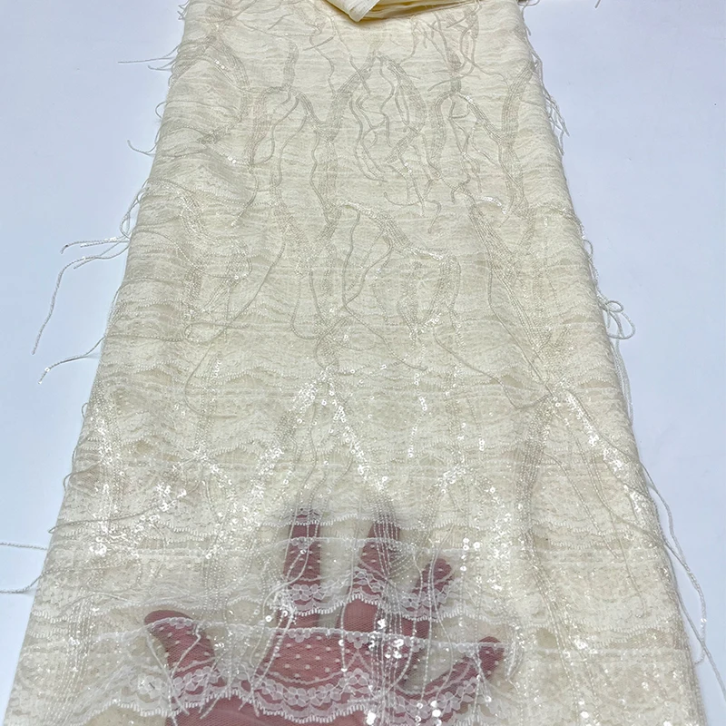 قماش قاعدة من قماش الدانتيل الفرنسي عالي الجودة، تطريز خرز شرابة عصرية أفريقية، نسيج قماش مطرز بالترتر الرمادي