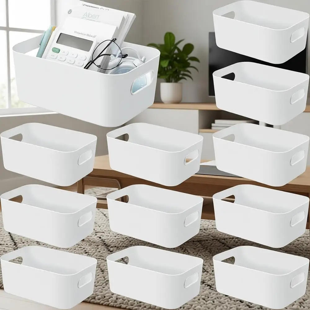 

Набор из 12 пластиковых контейнеров для хранения с ручками для игрушек, дома, кухни и ванной комнаты (9,6x6,3x3,9 дюйма, белый)