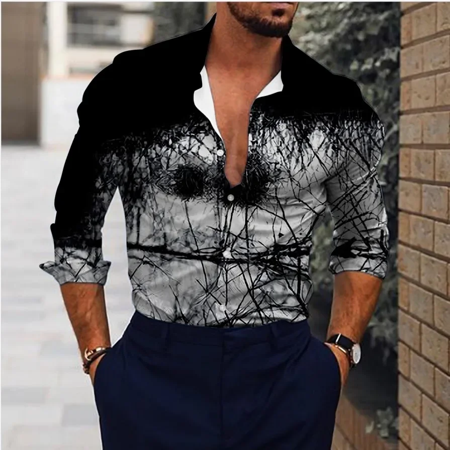 Fashion Luxury Men Shirts Single Breasted Shirt Casual Purple Turbulent Print Long Sleeve Tops Men\'s Clothing Hawaii Cardigan