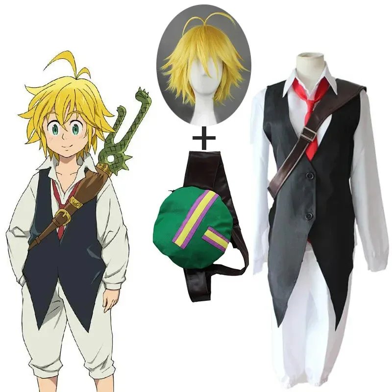 أنيمي الخطايا السبع المميتة تأثيري أحذية Meliodas تأثيري حلي شعر مستعار الرجال زي هالوين تنكري أحذية سوداء برقبة DTH5YHF789