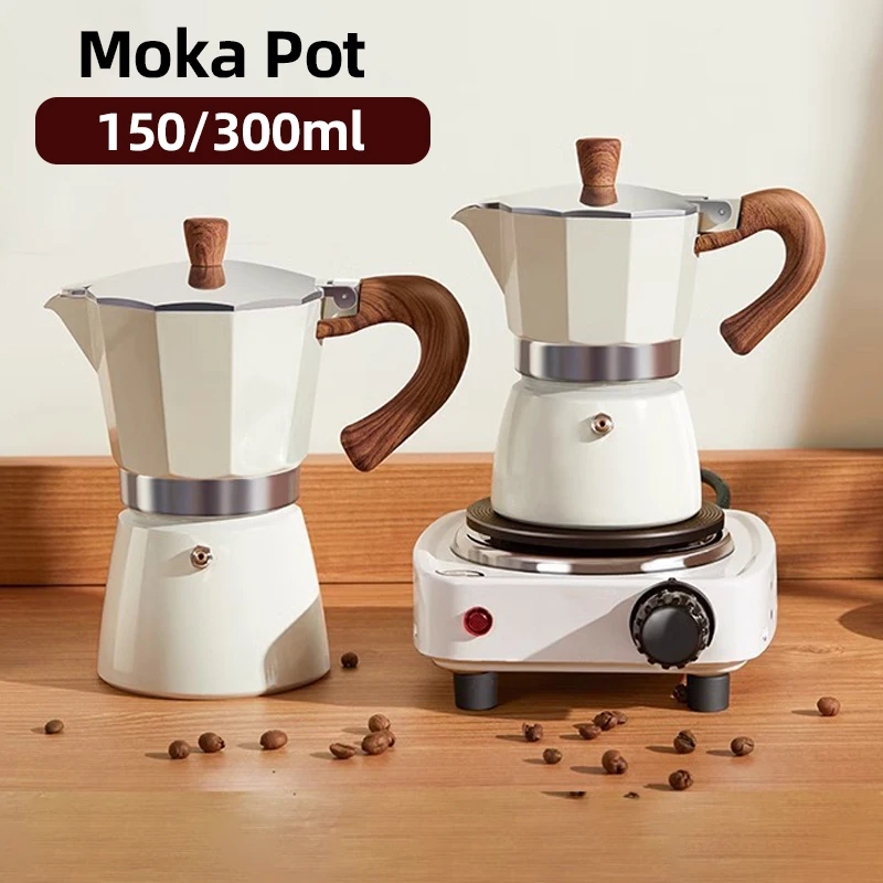 150ml/300ml Vintage Wooden Handle Espresso Maker Moka Pot Classic Italian Cafe Tools Kitchen Cafe Accessories