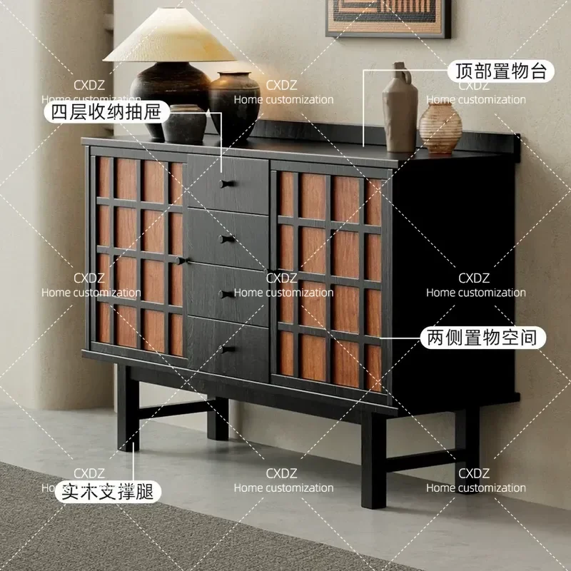 American Solid Wood Retro Entryway Cabinet Wabi Sabi Style Dining Sideboard Wall Mounted Decorative Storage Locker