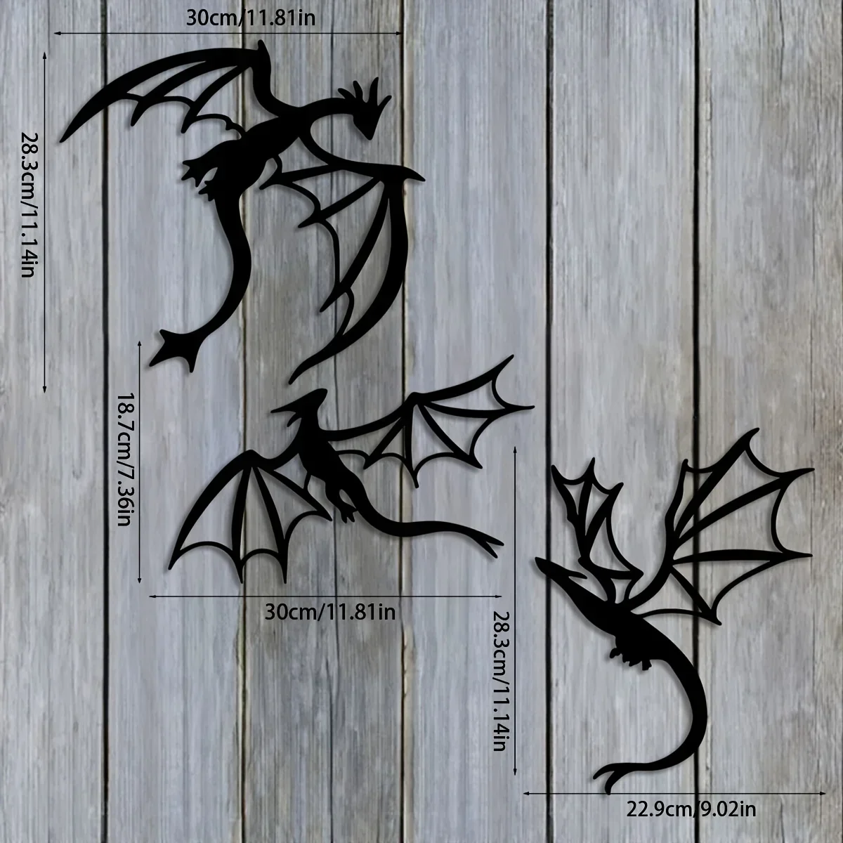 Elegant Indoor/Outdoor Décor - Patio, Balcony, Home Patio Balcony Decor Set of 3 Dragon Metal Wall Art Decor
