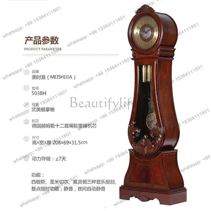 Floor clock living room  retro -style villa pendulum clock Chinese vertical clock