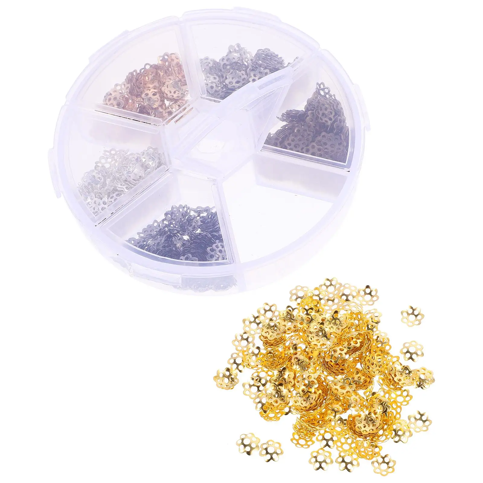 

DIY Handmake Iron Decoration Bead Ends Flower Bead Caps for Jewellery Making(a Box of Assorted Color)