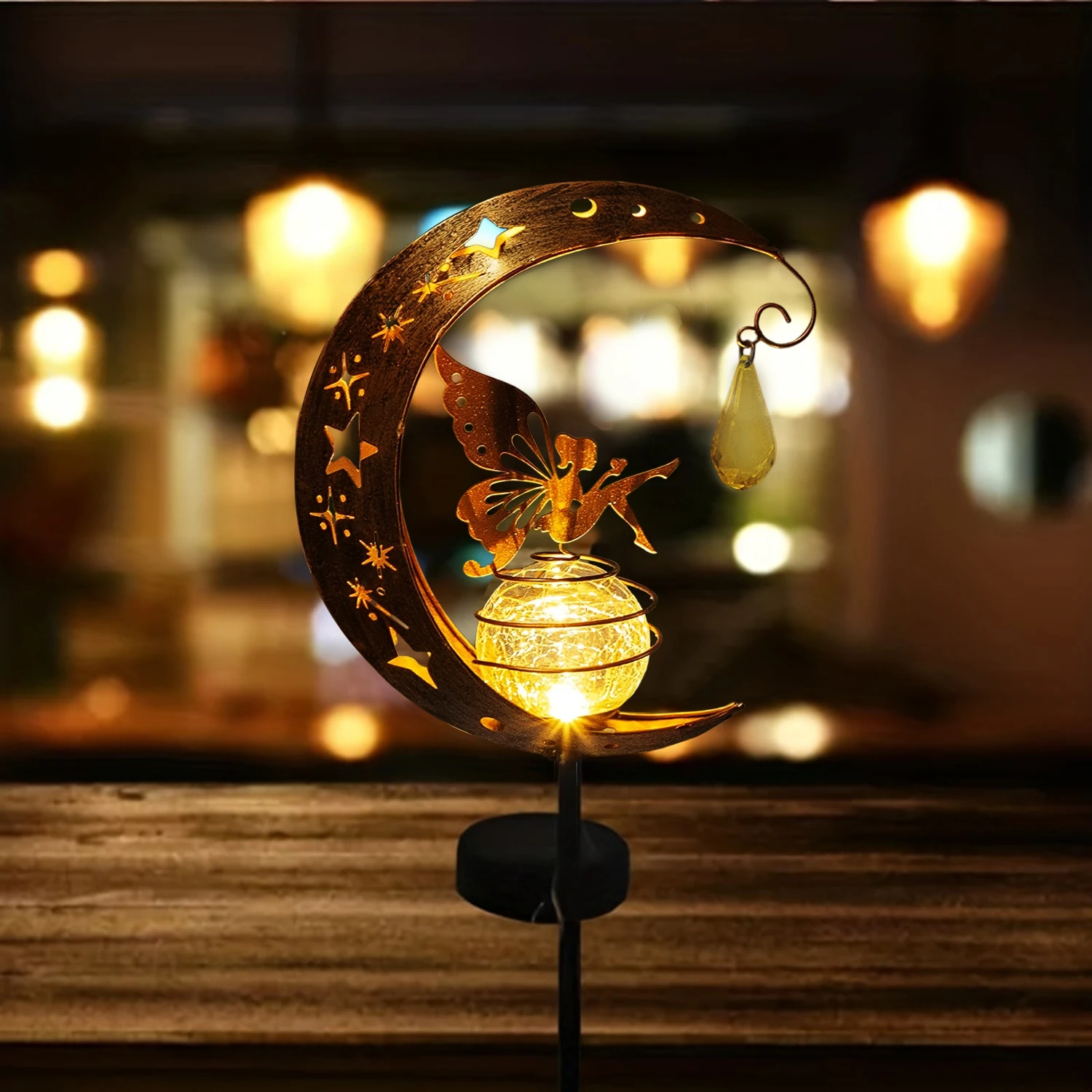 

1Pc Solar Outdoor Flower Genie and Ice Flower Ball Moon Light Warm White Light Lawn Decorative Light Garden Atmosphere Light