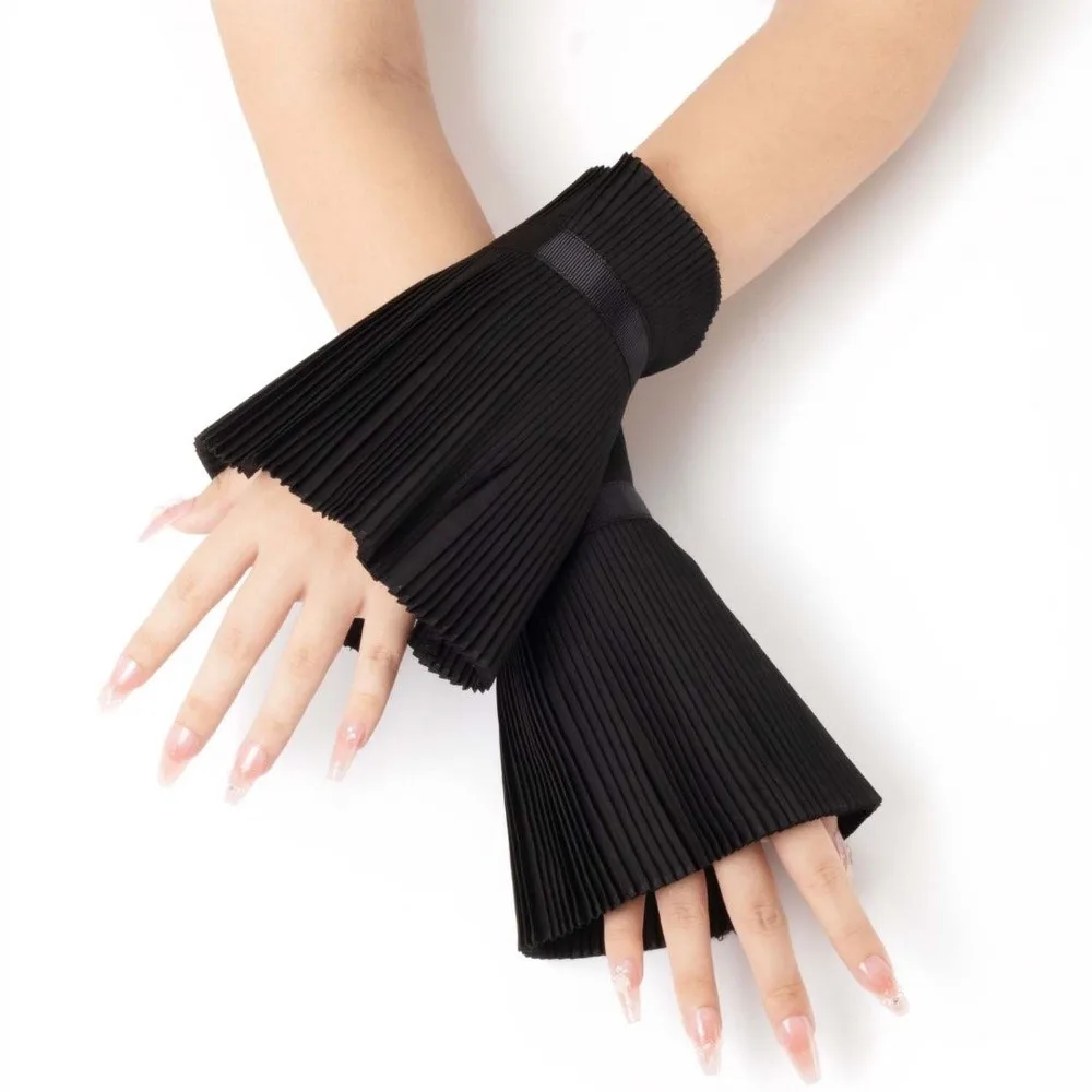 Detachable Dual-piece Set Organ Pleats Fake Collar Adjustable Ribbon Tie Flared Fan-shaped Drape Short Wrist Cuffs