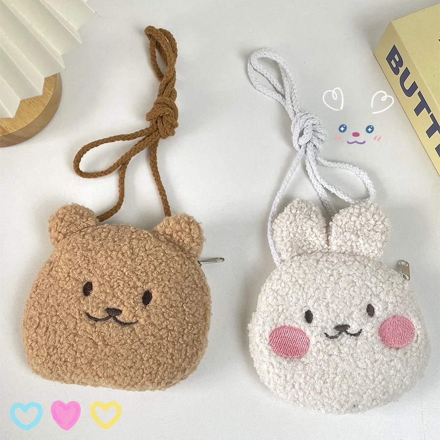 Cute Japanese and Korean style kawaii bag bear kids cartoon plush bag bag bunny crossbody bag mobile phone wallet storage bag