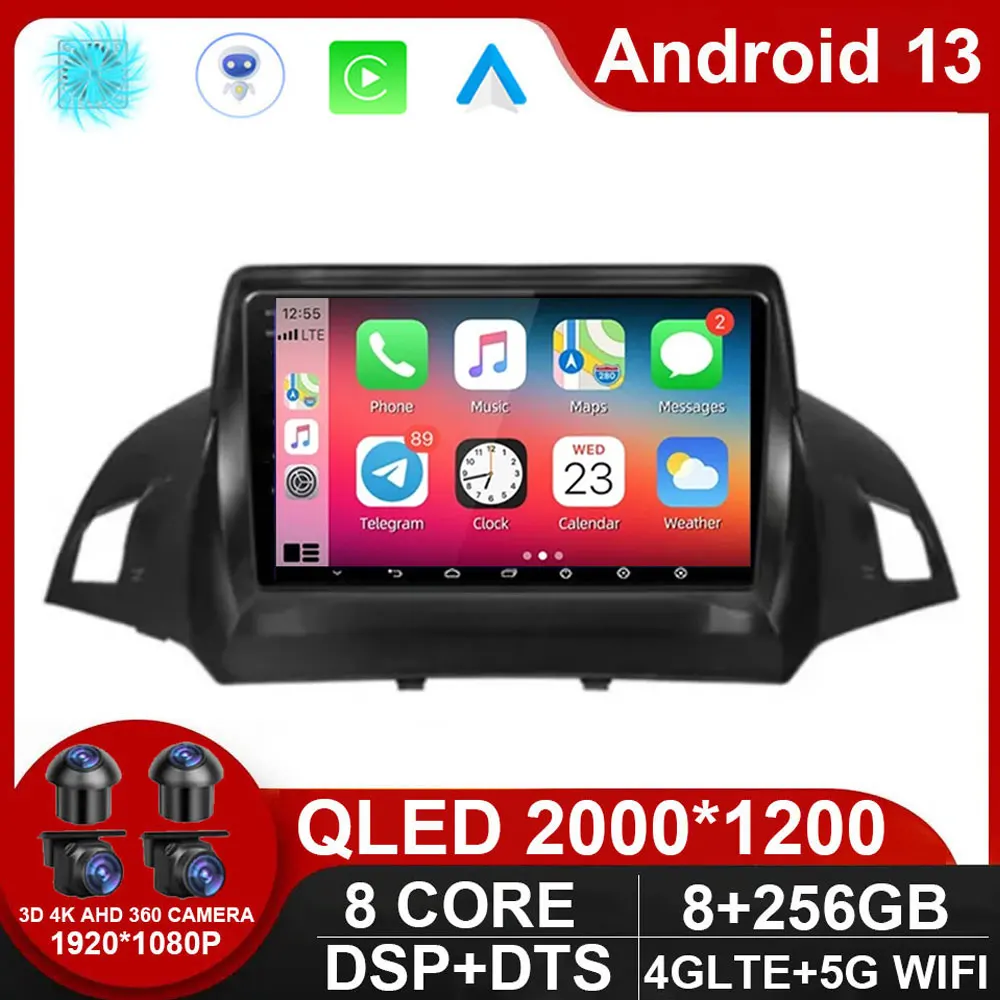 

9" 4G Android 13 For Ford Escape 3 KUGA 2 2012 - 2019 Car Radio Multimedia Player GPS Carplay Android auto Car Stereo NO 2Din