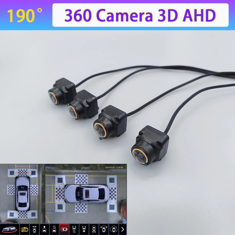 2K HD AHD 3D 360 Car Panoramic Camera 4Pcs Cameras Square 18mm Front Rear Left Right For Android Navigation Screen 360APP 25FPS