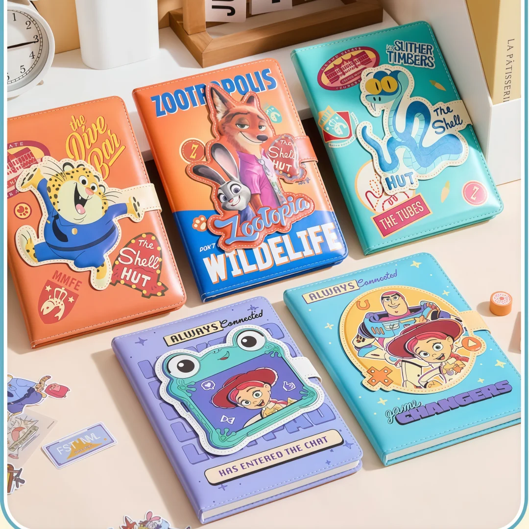 Disney A5 Retro High-Value Magnetic Buckle Notebook Pu Hard Cover Leather Student High-End Creative Notepad 80 Pages 14.3×20.5cm