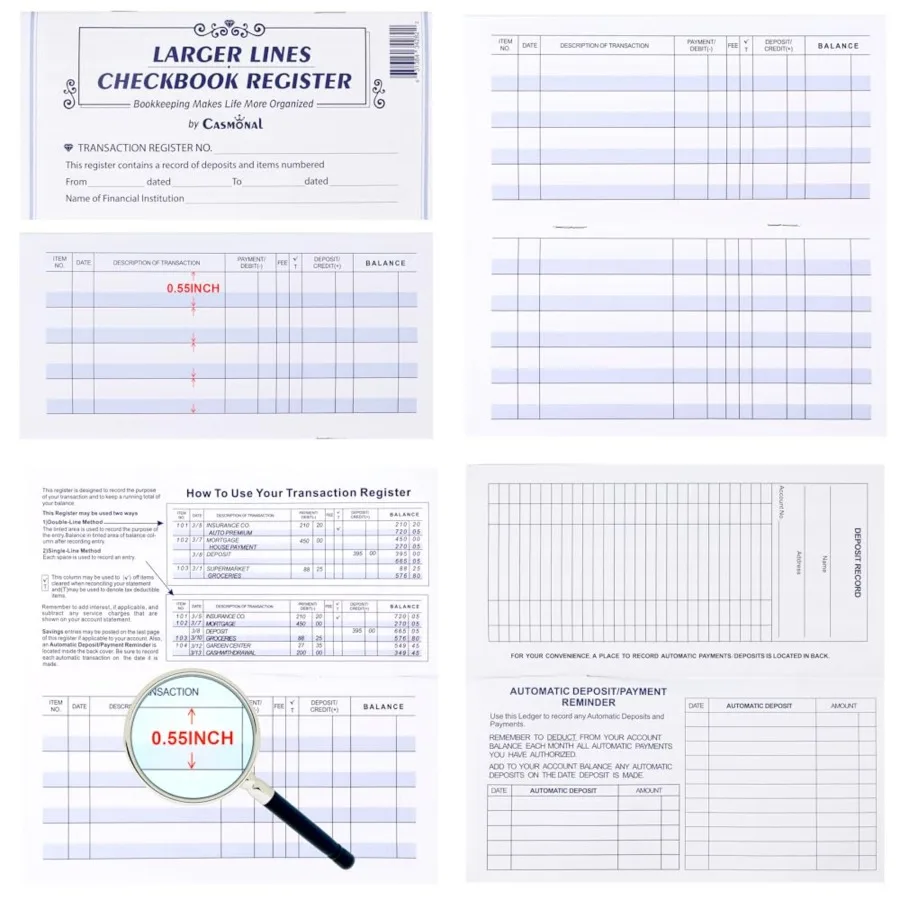 

Larger Lines 20 Pack Checkbook Register, Check Registers for Personal Use, Blank Ledger Transaction Registers for Personal or B