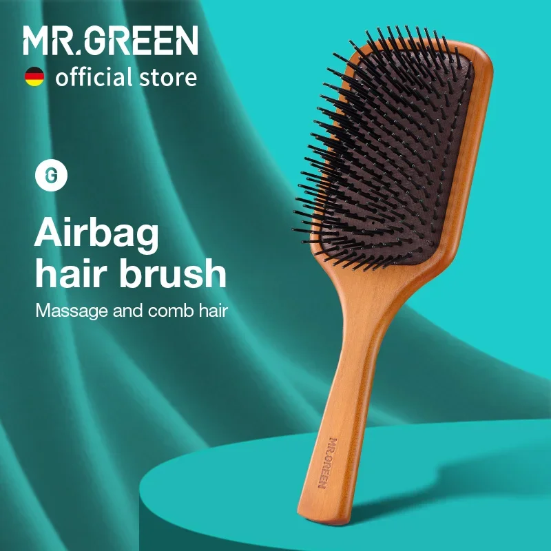 

MR.GREEN Hair Brush Natural Maple Wide Board Massage Scalp Air Cushion Fine Tooth Comb For Curly Long Hair Women Men