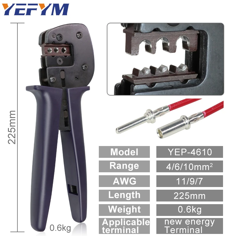 New Energy / Heavy-Duty Starter Terminal Crimping Pliers YEP-4610 6-10mm²/11-7AWG Vertical Crimping Electrical YEFYM Tools