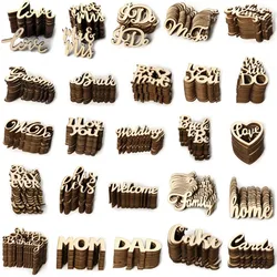 15 Pieces Wooden Family Word Letters Alphabet Script for Family Tree Crafts Home Decor Wedding DIY Decorations  Basswood Carving