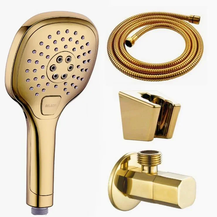 

three functions polish gold Hand Held Shower Head Bathroom gold with Gold Finished Handheld Shower heads holder BD509