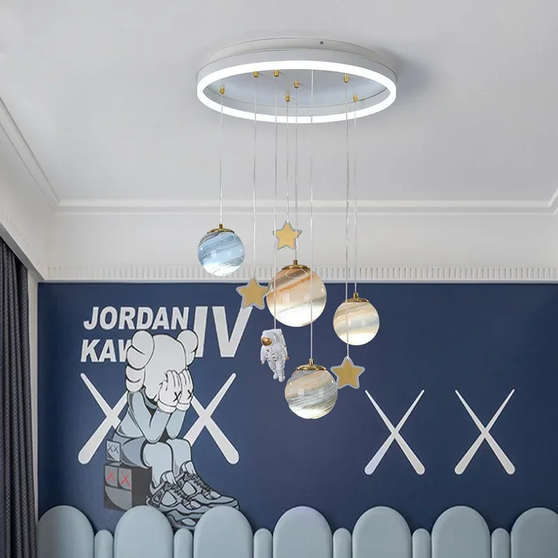 Nordic Glass Ball Child Ceiling Chandelier Astronaut Star for Child Bedroom Children's Room Nursery Pendant Lamp Indoor Lighting