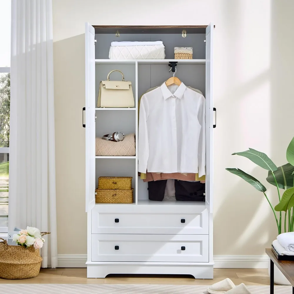 

Wardrobes, 71 Inches Tall Dresser for Bedroom w/2 Wooden Drawers and Storage Cabinets, Wardrobes for Bedroom