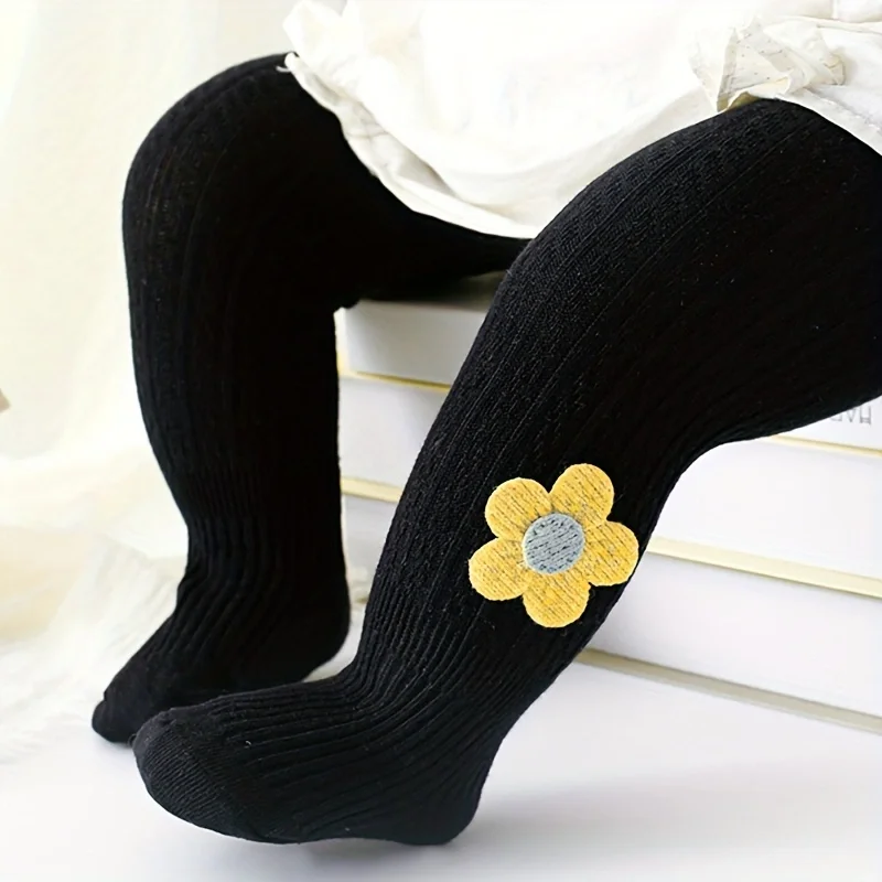 1 set of floral decoration pure knit pantyhose, girls pantyhose Autumn/Winter warm pantyhose, children toddler leggings Fashion