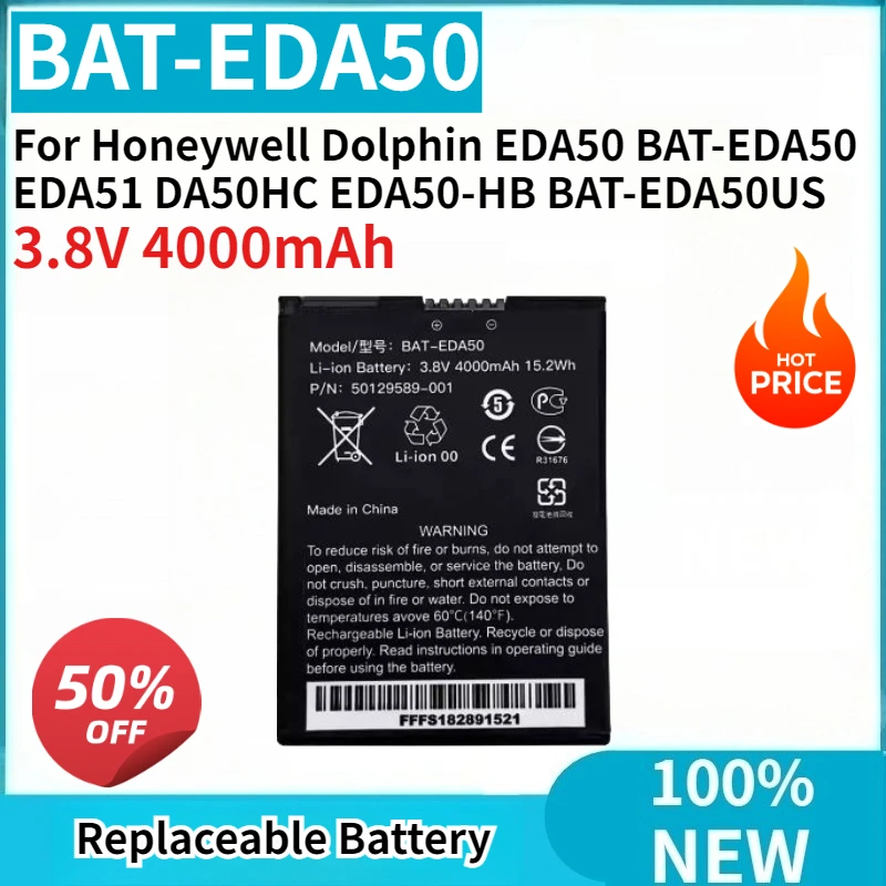 New Bar Code Scanning Collector Battery 3.8V 4000mAh for Honeywell Dolphin EDA50 EDA51 DA50HC EDA50-HB BAT-EDA50US BAT-EDA50
