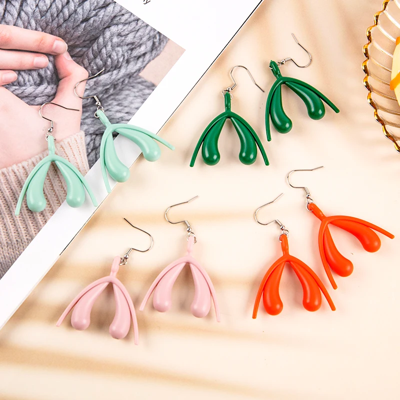 1 Pair 4 Colorful New Fashion Clitoris Model Pendants Earrings For Women Minimalist Drop Personality Earrings Jewelry Gift