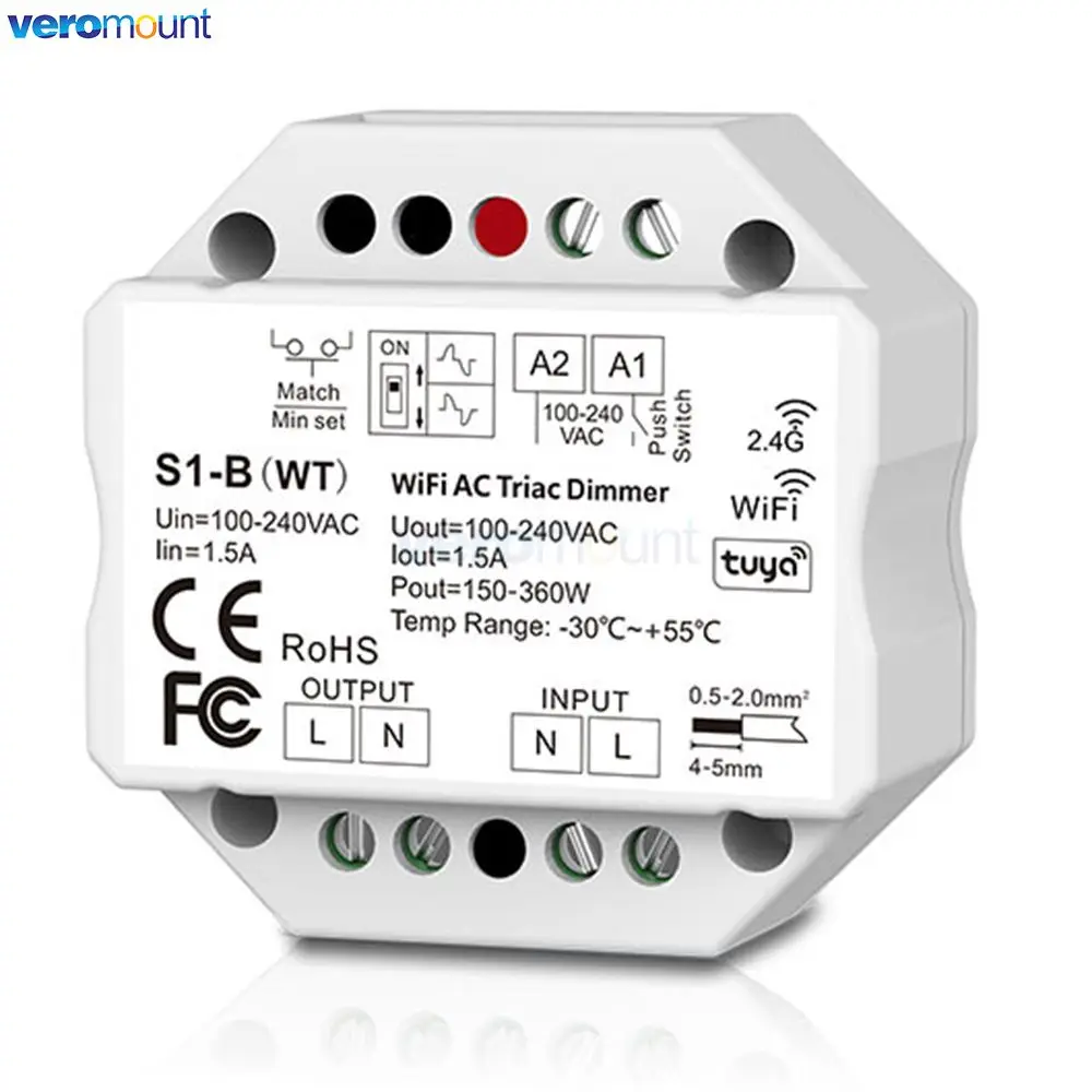 Skydance S1-B(WT) Tuya LED Dimmer Wifi Smart 2.4G RF Wireless Remote Control 220V 110V AC Triac Dimmer for Dimmable LED Light