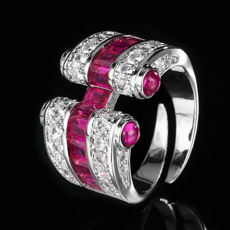 

Copper Base Gold-plated Simulated Blue Spinel Gem Red Corundum Ring Opening Adjustable Personality Crystal Stainless Steel Rings