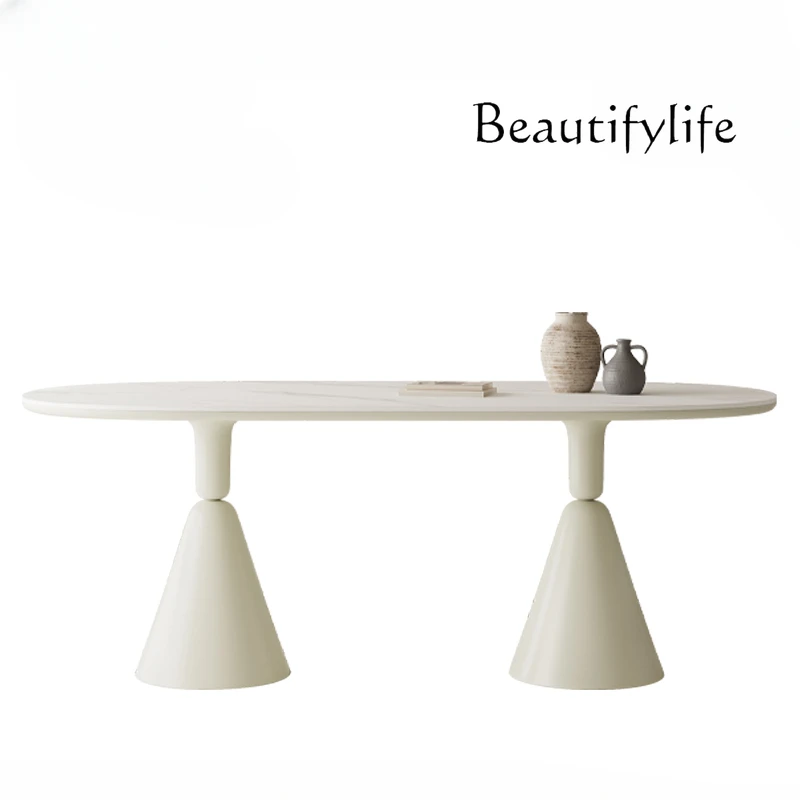 

French Style Stone Plate Dining Table, Nordic Cream Style Dining Table and Chair, Small Apartment Rectangular Dining Table