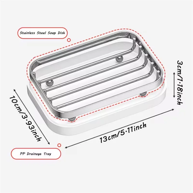 Stainless Steel Soap Dish with PP Drain Tray Draining Soap Holder Desktop Scrubber Brush Storage Organizer for Bathroom Kitchen view 2