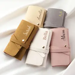 Personalized Suede Travel Jewelry Roll Travel Jewelry Case Bridesmaid Gift for Her Portable Jewelry Organizer Birthday Gifts