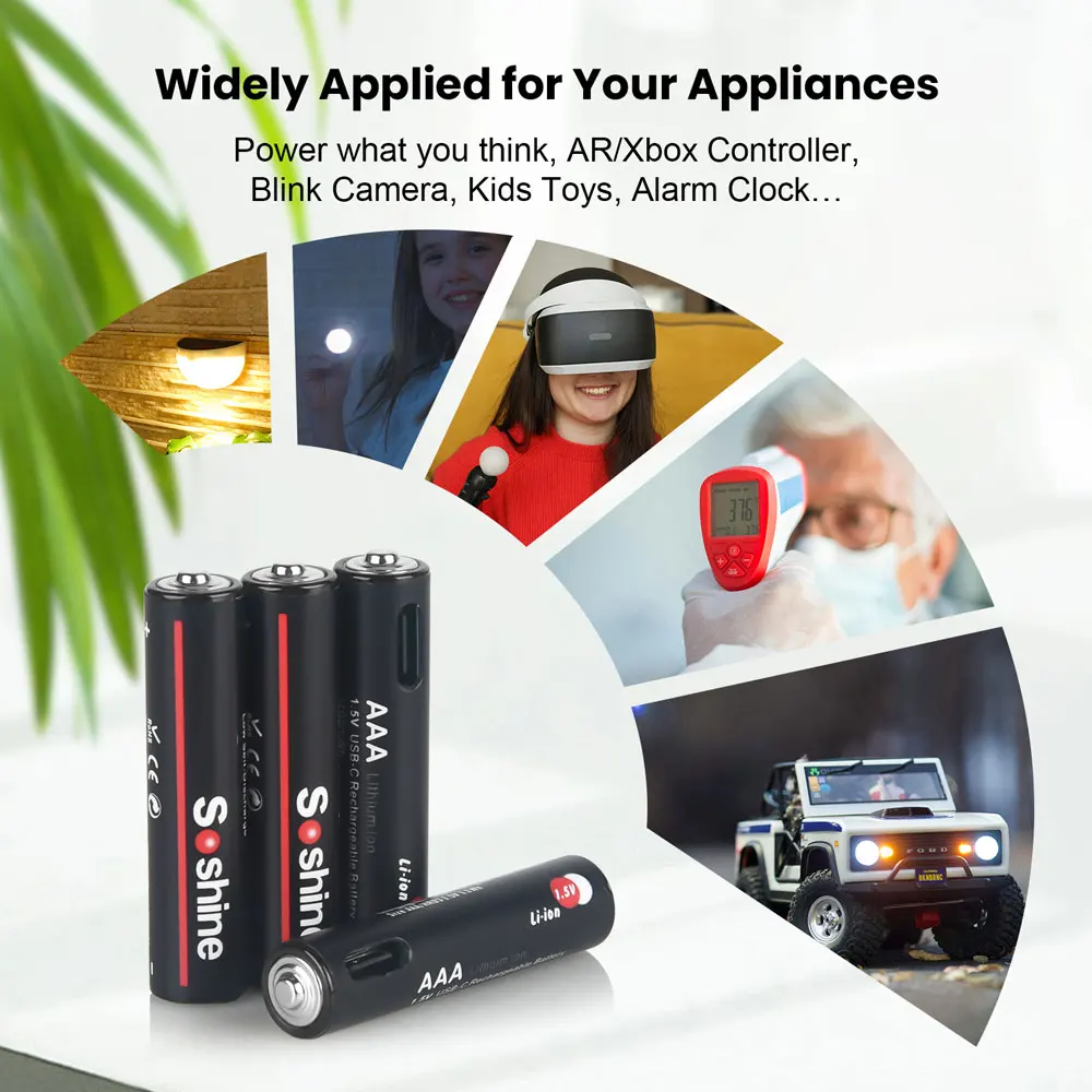 Soshine Aaa 1.5 فولت 1100 ميجاوات ساعة بطاريات ليثيوم 1.5 فولت AAA USB بطارية ليثيوم أيون قابلة للشحن مع كابل 4 في 1 للكاميرا ألعاب المصباح #6