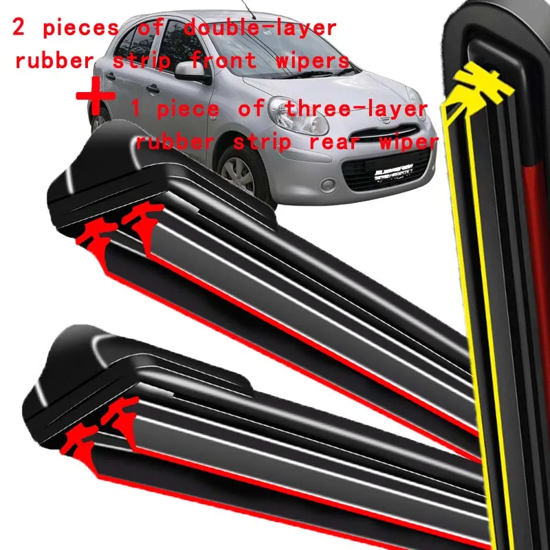 

Silicone Front & Rear Wiper Set For Nissan Micra March K13 2010 - 2015 2011 coated windshield wiper blade 21"+14"+12"