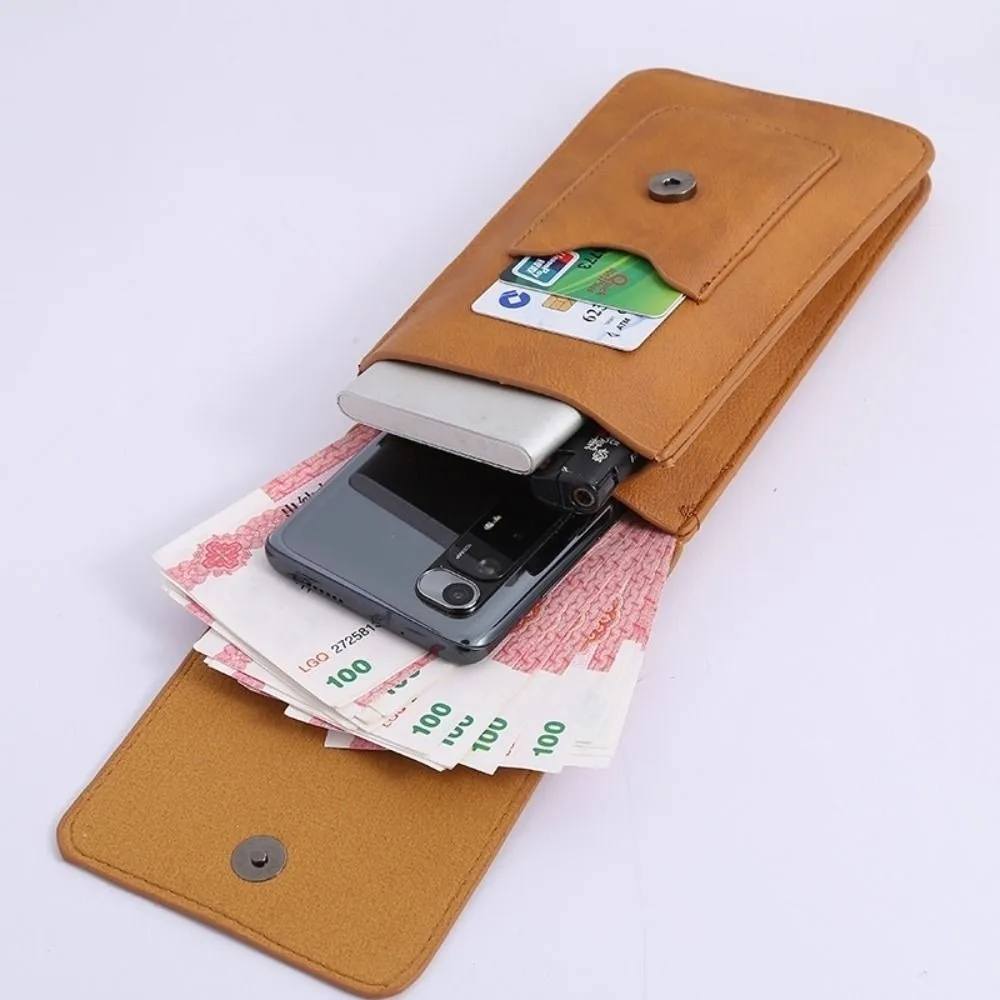 Metal Buckle Mobile Phone Pouch Holster Multi-layer Design Universal Fit Large Capacity Pouch PU Leather Waterproof Phone Pouch